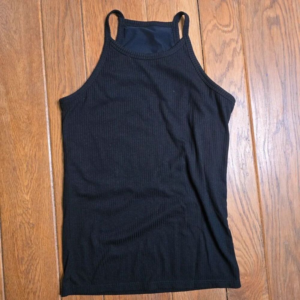 Klassy Network size M Black High Neck Ribbed Tank Built in Bra